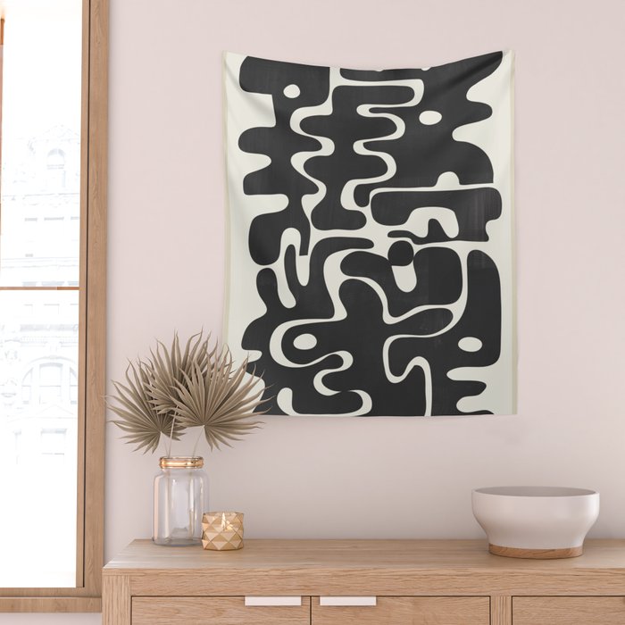 Minimal Abstract Maze - Noir Wall Tapestry Gallery Image 2