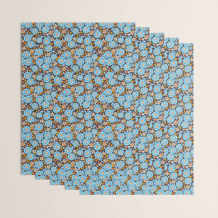 Blue Floral Retro Wrapping Paper Gallery Image 3