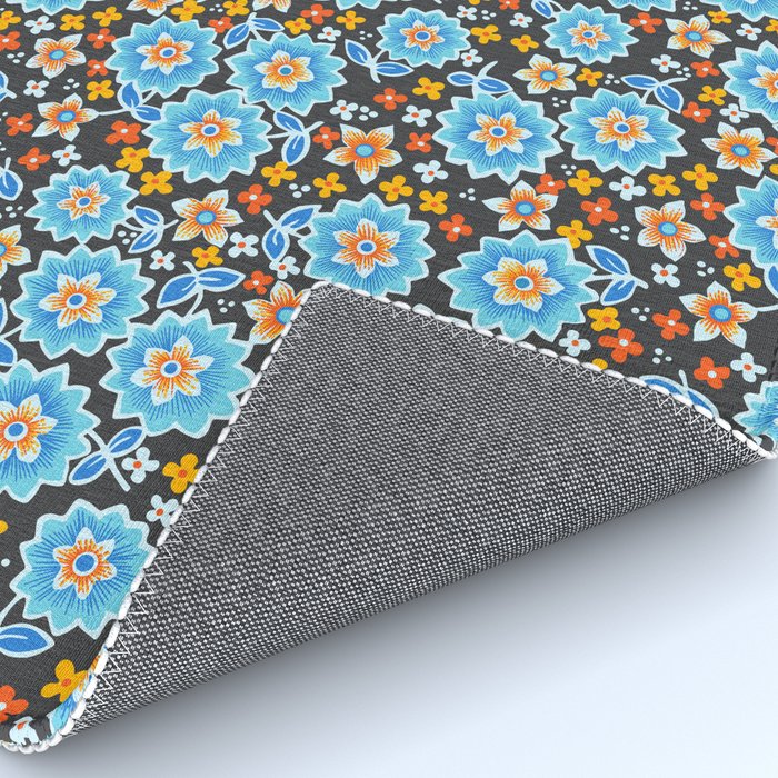 Blue Floral Retro Rug Gallery Image 4
