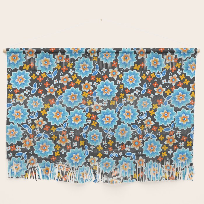 Blue Floral Retro Wall Hanging Gallery Image 1