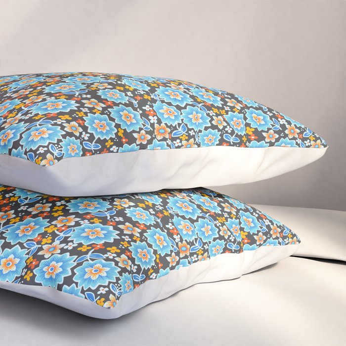 Blue Floral Retro Pillow Sham Gallery Image 3