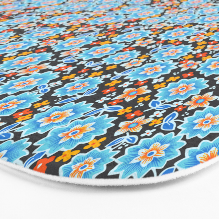 Blue Floral Retro Bath Mat Gallery Image 3