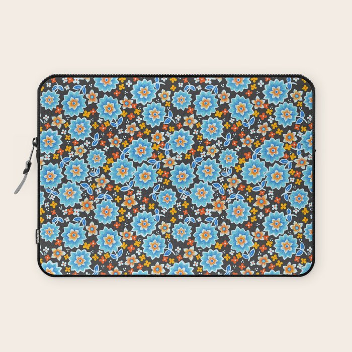 Blue Floral Retro Laptop Sleeve Gallery Image 1