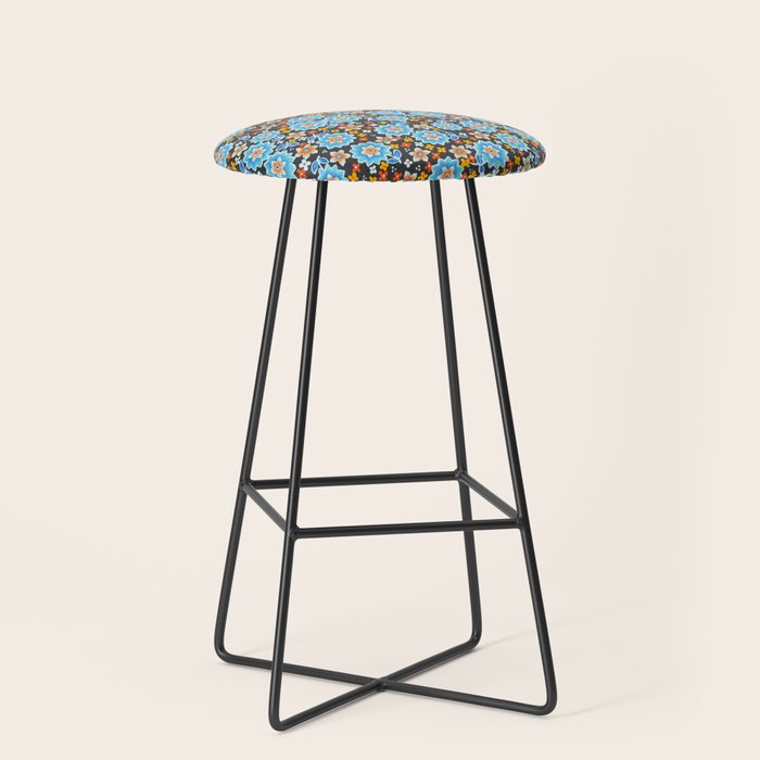 Blue Floral Retro Stool Gallery Image 1