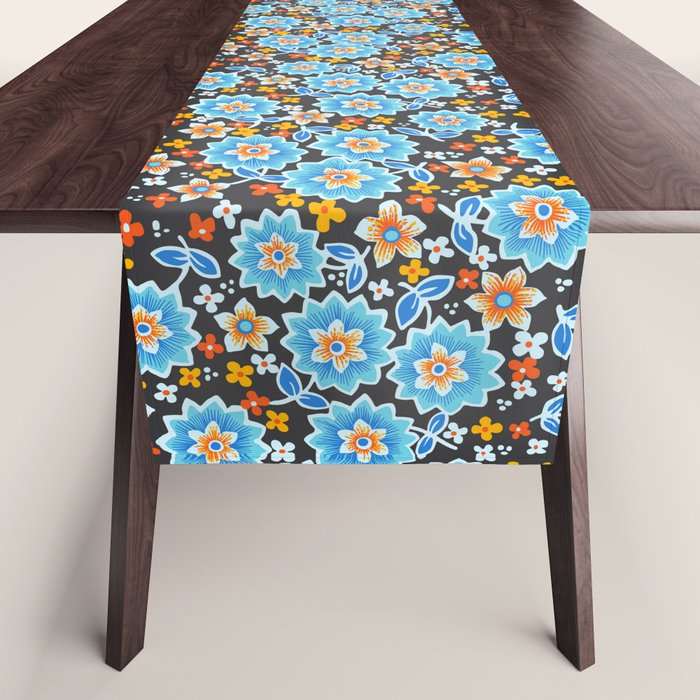 Blue Floral Retro Table Runner Gallery Image 1