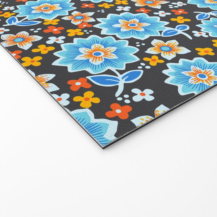 Blue Floral Retro Welcome Mat Gallery Image 2