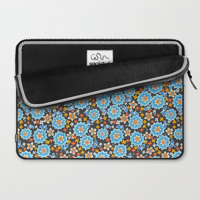 Blue Floral Retro Laptop Sleeve Gallery Image 2