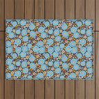 Blue Floral Retro Outdoor Rug Gallery Image 1