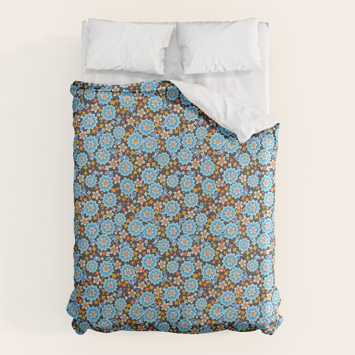 Blue Floral Retro Duvet Cover Gallery Image 6