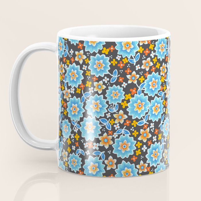 Blue Floral Retro Coffee Mug Gallery Image 3
