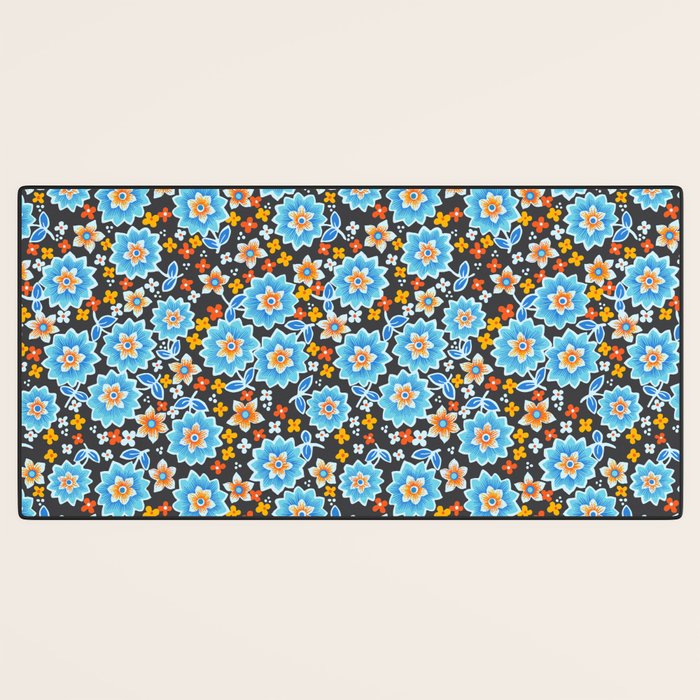 Blue Floral Retro Desk Mat Gallery Image 3