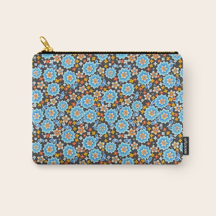 Blue Floral Retro Carry All Pouch Gallery Image 1