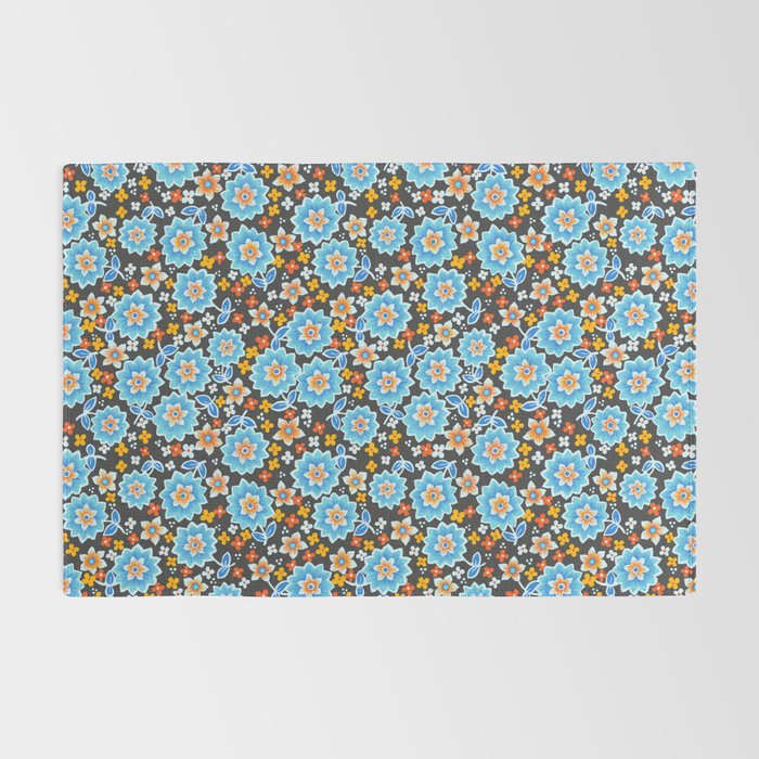 Blue Floral Retro Rug Gallery Image 2
