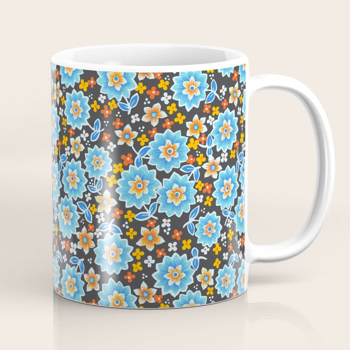 Blue Floral Retro Coffee Mug Gallery Image 1