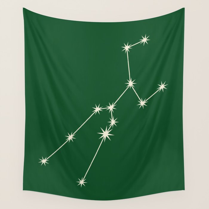 Taurus Zodiac Star Constellation Line Art Green Wall Tapestry Gallery Image 1