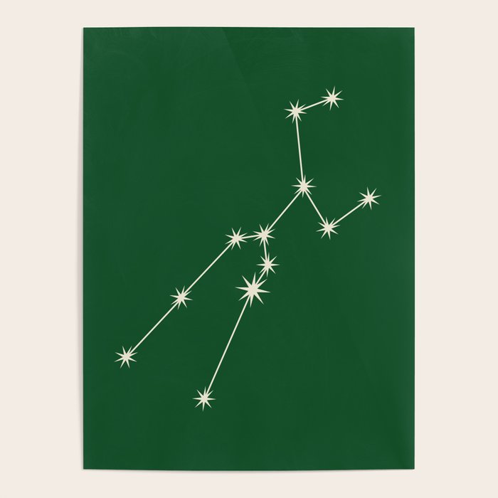 Taurus Zodiac Star Constellation Line Art Green Poster Gallery Image 1