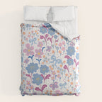 Playful Floral Garden Pattern  Pink Blue and Lavender Flowers with Butterflies and Bows Comforter Gallery Image 6
