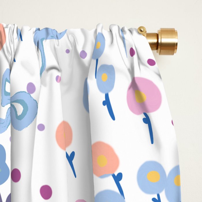 Playful Floral Garden Pattern  Pink Blue and Lavender Flowers with Butterflies and Bows Window Curtain Gallery Image 2