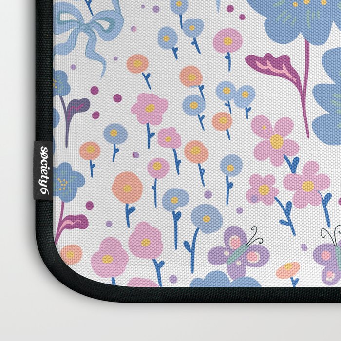 Playful Floral Garden Pattern  Pink Blue and Lavender Flowers with Butterflies and Bows Laptop Sleeve Gallery Image 3