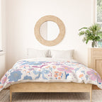 Playful Floral Garden Pattern  Pink Blue and Lavender Flowers with Butterflies and Bows Duvet Cover Gallery Image 3