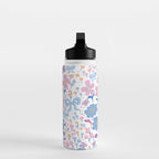 Playful Floral Garden Pattern  Pink Blue and Lavender Flowers with Butterflies and Bows Water Bottle Gallery Image 3