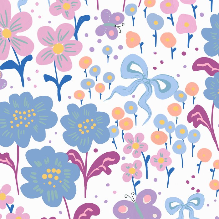 Playful Floral Garden Pattern  Pink Blue and Lavender Flowers with Butterflies and Bows Coffee Mug Gallery Image 2