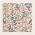 Playful Floral Garden Pattern  Pink Blue and Lavender Flowers with Butterflies and Bows Wood Wall Art Gallery Image 1