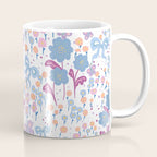 Playful Floral Garden Pattern  Pink Blue and Lavender Flowers with Butterflies and Bows Coffee Mug Gallery Image 1