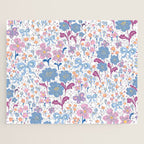 Playful Floral Garden Pattern  Pink Blue and Lavender Flowers with Butterflies and Bows Jigsaw Puzzle Gallery Image 1