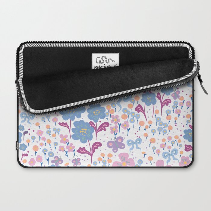 Playful Floral Garden Pattern  Pink Blue and Lavender Flowers with Butterflies and Bows Laptop Sleeve Gallery Image 2