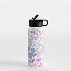 Playful Floral Garden Pattern  Pink Blue and Lavender Flowers with Butterflies and Bows Water Bottle Gallery Image 1
