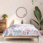Playful Floral Garden Pattern  Pink Blue and Lavender Flowers with Butterflies and Bows Comforter Gallery Image 3