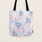 Playful Floral Garden Pattern  Pink Blue and Lavender Flowers with Butterflies and Bows Tote Bag Gallery Image 1