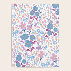Playful Floral Garden Pattern  Pink Blue and Lavender Flowers with Butterflies and Bows Poster Gallery Image 4