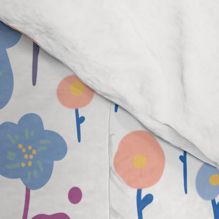 Playful Floral Garden Pattern  Pink Blue and Lavender Flowers with Butterflies and Bows Comforter Gallery Image 4