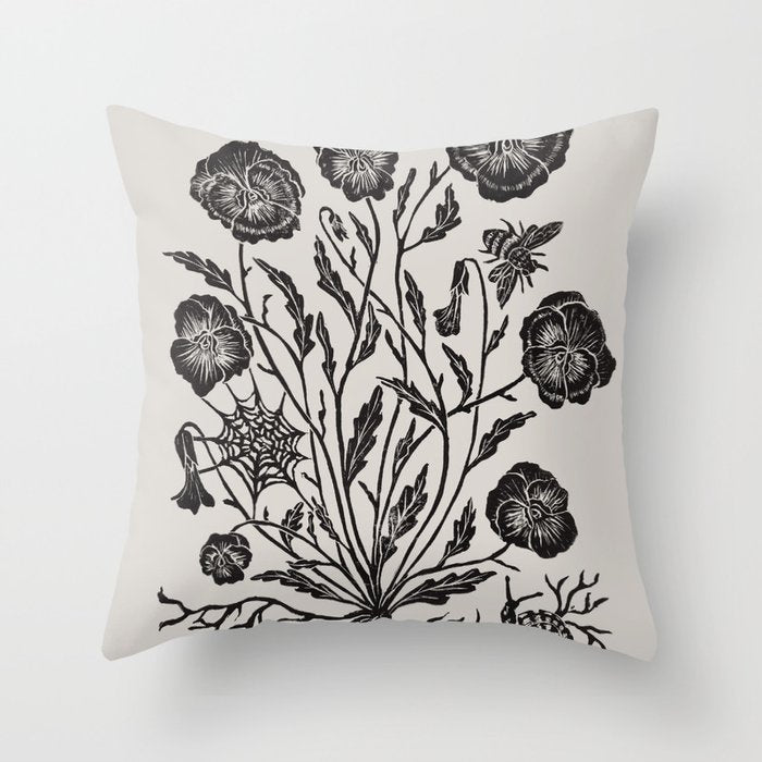 Pansies with Bumblebees Throw Pillow Gallery Image 1