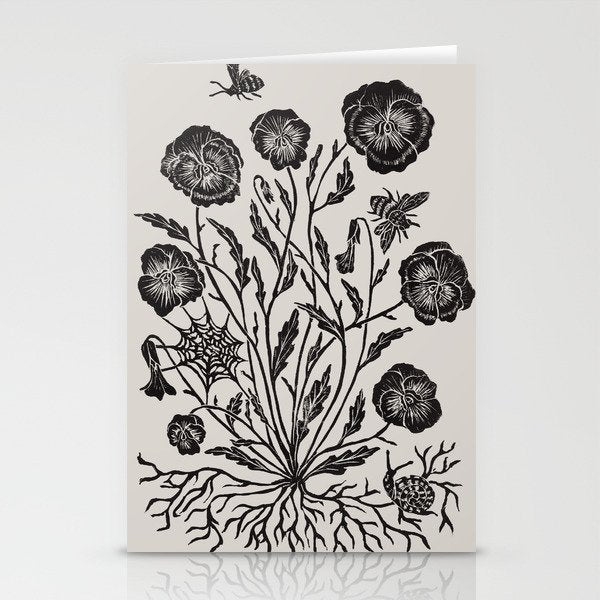 Pansies with Bumblebees Stationery Card Gallery Image 2