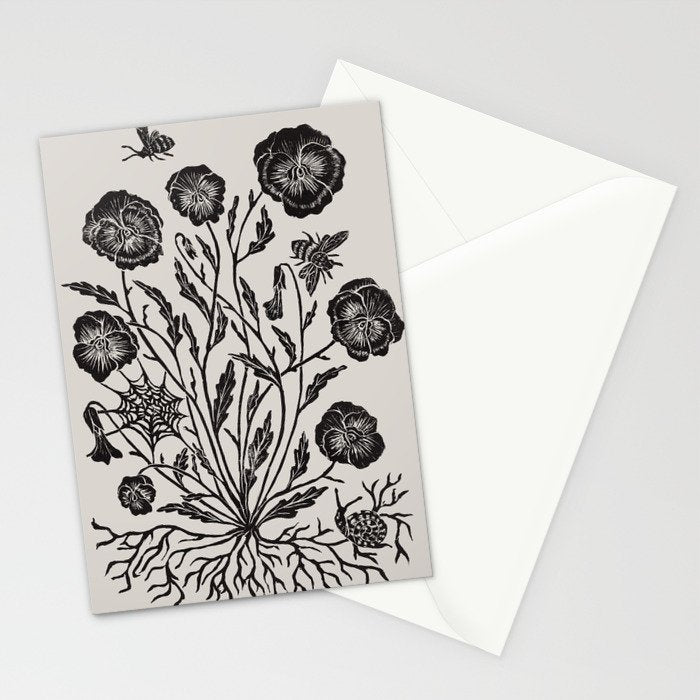 Pansies with Bumblebees Stationery Card Gallery Image 2