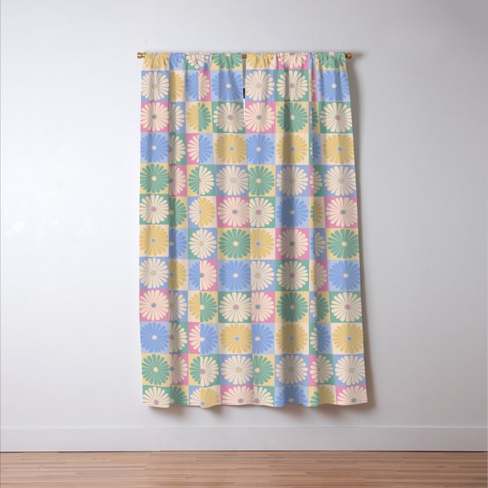 Retro Flowers Check Pattern XXIV Window Curtain Gallery Image 3