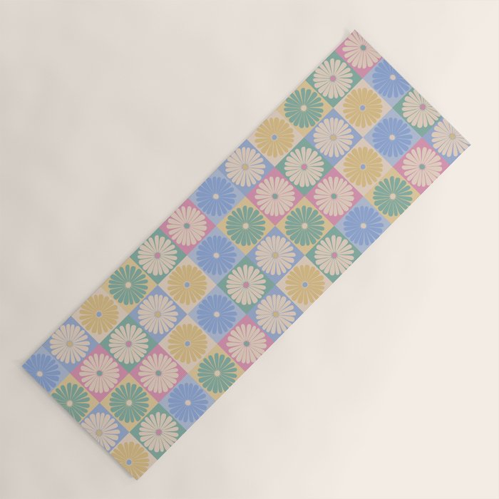 Retro Flowers Check Pattern XXIV Yoga Mat Gallery Image 1
