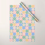 Retro Flowers Check Pattern XXIV Wrapping Paper Gallery Image 1