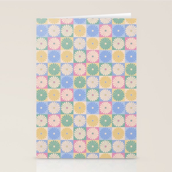 Retro Flowers Check Pattern XXIV Stationery Card Gallery Image 2