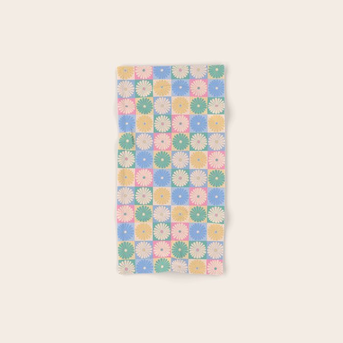 Retro Flowers Check Pattern XXIV Bath Towel Gallery Image 1
