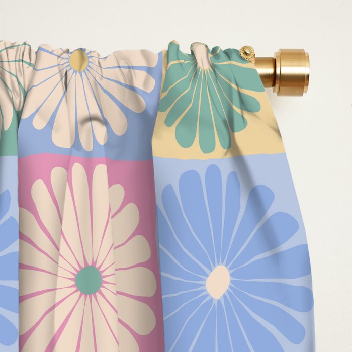 Retro Flowers Check Pattern XXIV Window Curtain Gallery Image 2