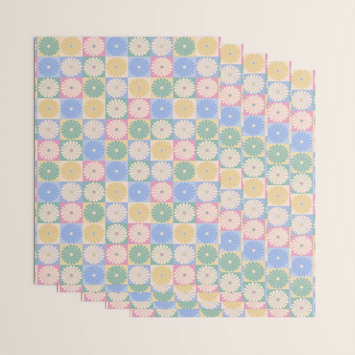 Retro Flowers Check Pattern XXIV Wrapping Paper Gallery Image 3