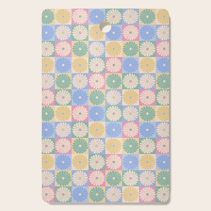 Retro Flowers Check Pattern XXIV Cutting Board Gallery Image 1