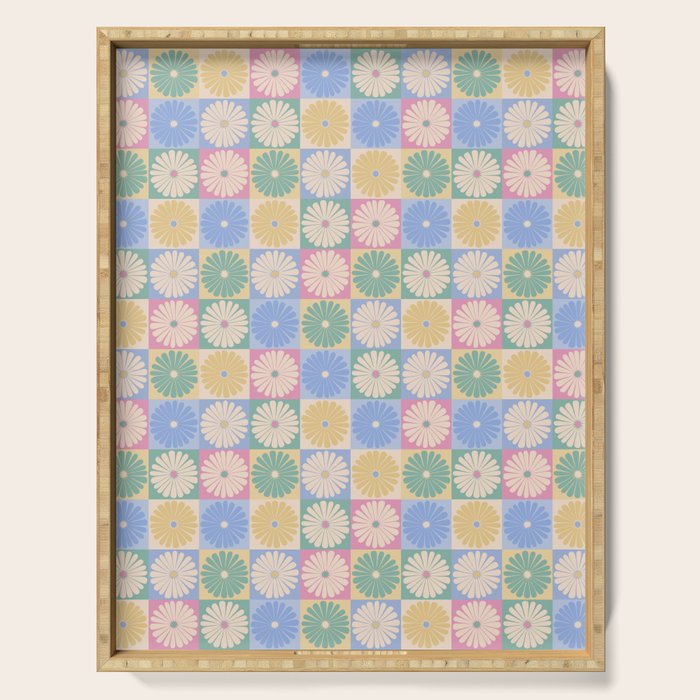 Retro Flowers Check Pattern XXIV Serving Tray Gallery Image 1