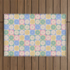Retro Flowers Check Pattern XXIV Outdoor Rug Gallery Image 1