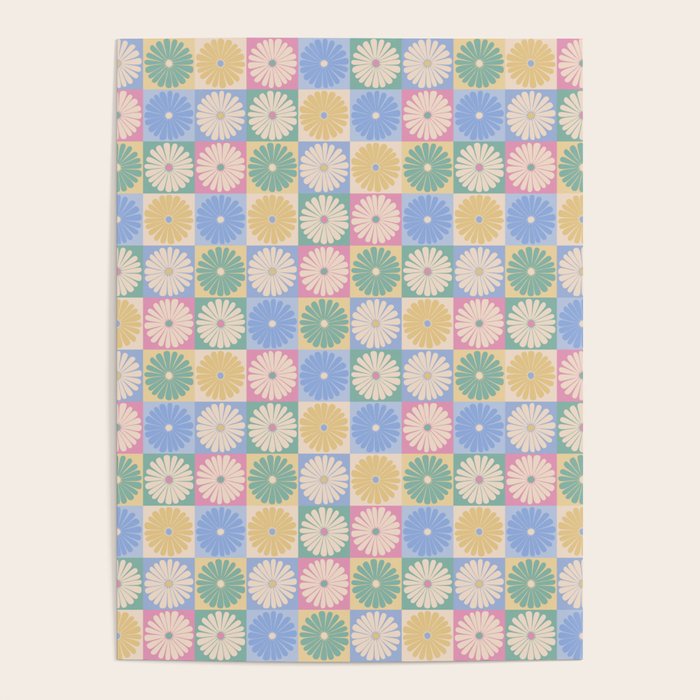 Retro Flowers Check Pattern XXIV Poster Gallery Image 1