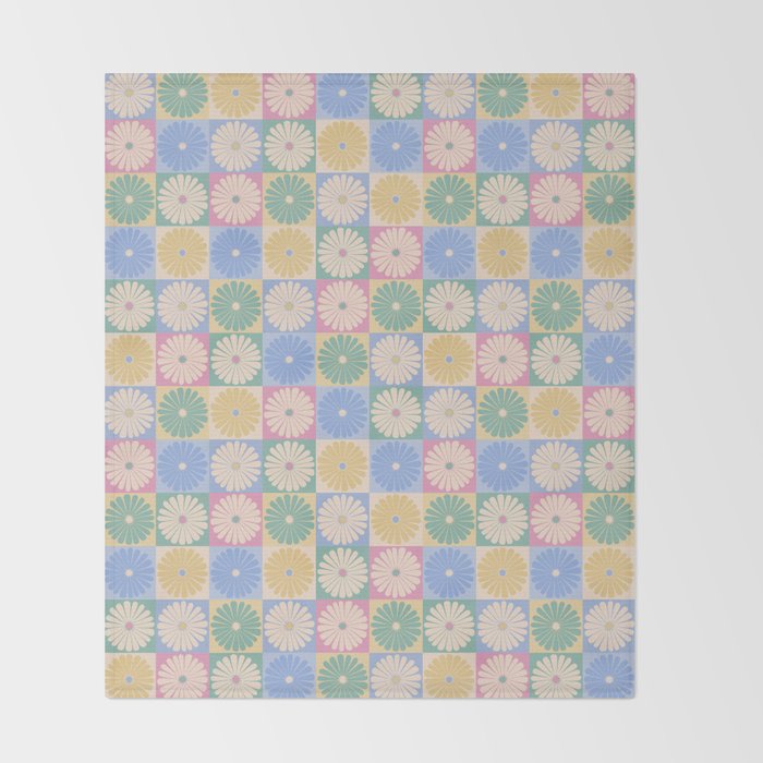 Retro Flowers Check Pattern XXIV Throw Blanket Gallery Image 2